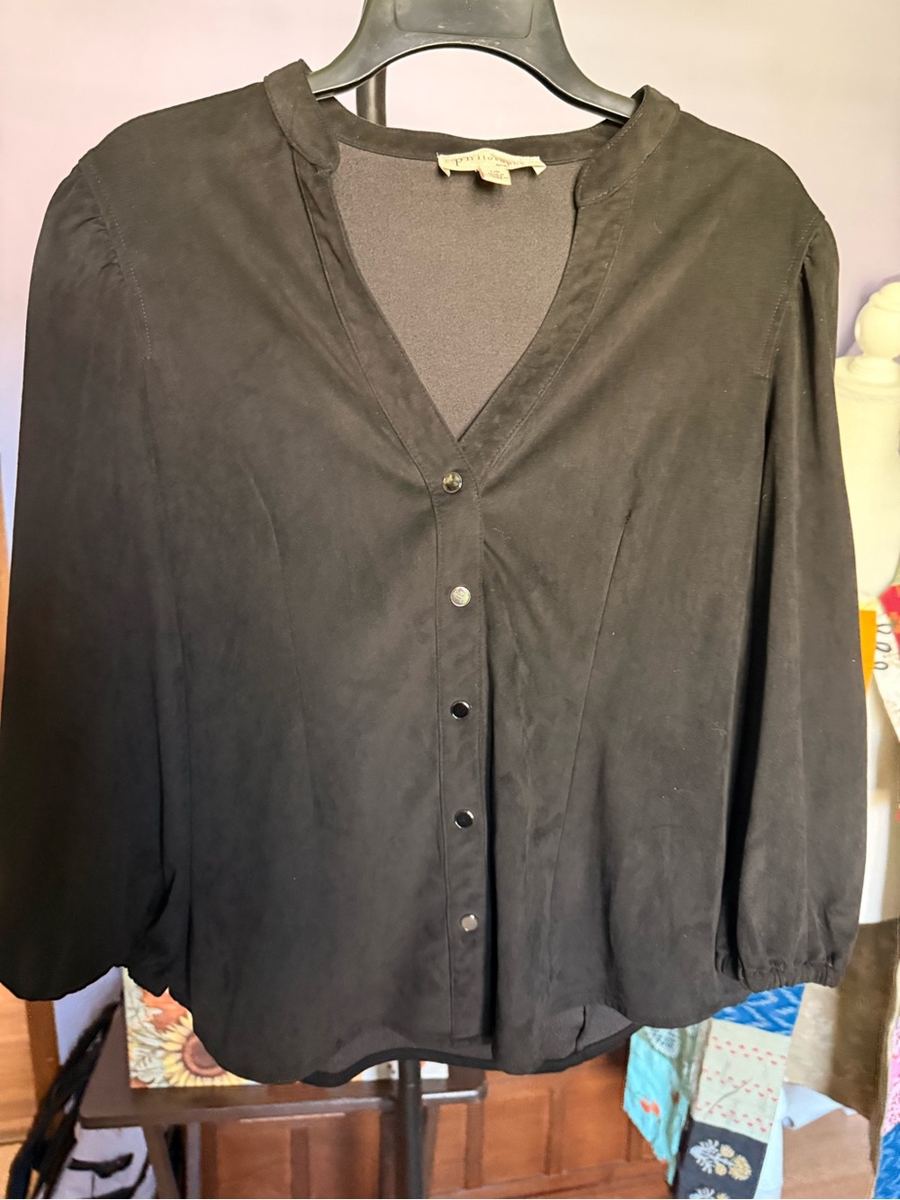 Philosophy Black Button-Front V-Neck Blouse